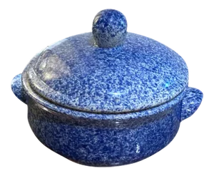 20th Century Folk Art Spongeware Pottery Crock With Lid