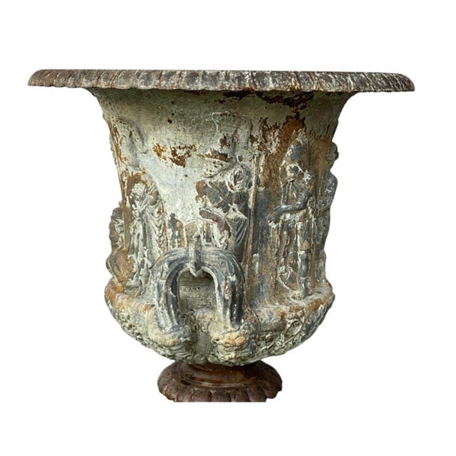 19th Century French Cast Iron Medici Borghese Garden Urns Pair For Sale - Image 12 of 18