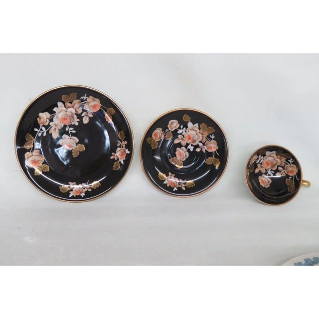 Black Rudolf Wachter Kirchenlamitz Porcelain Floral Tea Cup Saucer Dessert Plate For Sale - Image 8 of 11