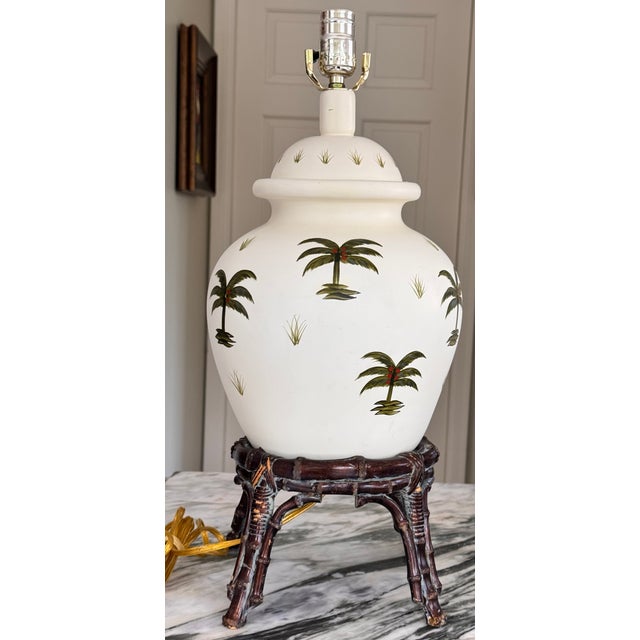 Vintage Ginger Jar Palm Tree Motif Table Lamp For Sale In Seattle - Image 6 of 18