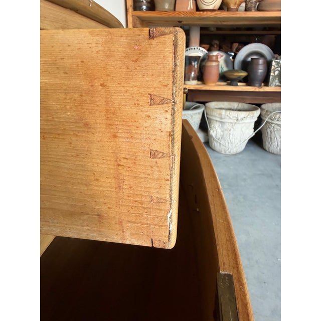 Antique 19th Century English Bow-Front Pine Chest of Drawers With Brass Hardware For Sale - Image 4 of 12