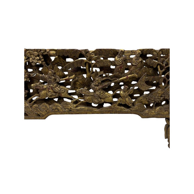 Chinese Vintage Wood Golden Relief Carving Wall Hanging Art Plaque For Sale In San Francisco - Image 6 of 7