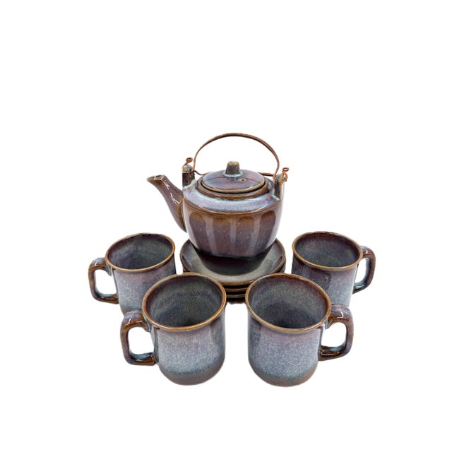 2020s Hand-Painted Vietnamese Ceramic Tea & Espresso Set for 4 With Dual-Glaze Finish - 9 pcs For Sale - Image 5 of 10