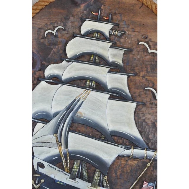 American Relief Wood Carving Depicting the Last Wooden Whaleship in the World, The Charles W. Morgan For Sale - Image 3 of 9