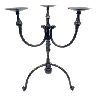 Hand Forged Iron Candelabra 19.5″ (50cm) Antique Copper Finish Wide & Conversation Friendly Tabletop Centerpiece For Sale