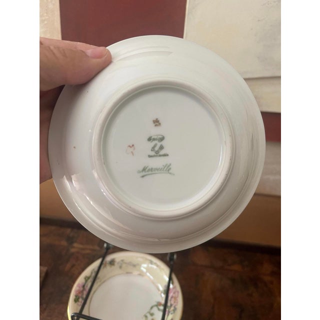 Czechoslovakia Vintage Mid 19th Century Czechoslovakian Epiag Floral Yellow and Pink 5.25” Small Bowls Garden Party Chic - Set of Nine (9) For Sale - Image 4 of 9