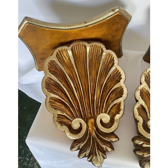 Vintage Florentine Large Shell Wall Brackets, Italy, a Pair For Sale - Image 4 of 15