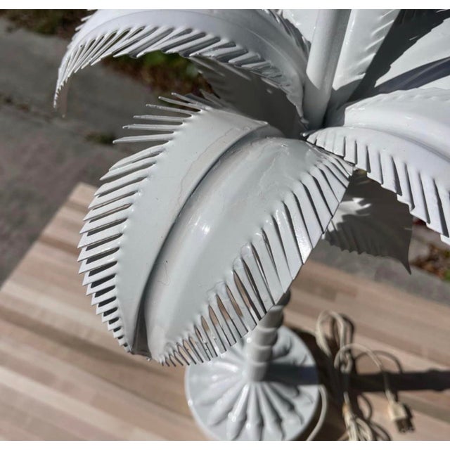 Late 19th Century Vintage Tole Painted Metal Palm Tree Form Table Lamps, a Pair For Sale - Image 5 of 8