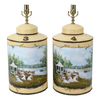 Vintage Victorian-Style Iron Tea Canister Table Lamps - Pair For Sale