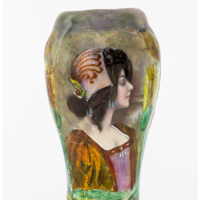 Figurative Camille Faure Attr. Enamel Portrait Vases, Pair For Sale - Image 3 of 7