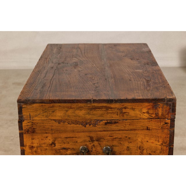 19th Century Large Late Qing Dynasty Elm Blanket Chest with Brass Hardware and Warm Patina For Sale - Image 9 of 12