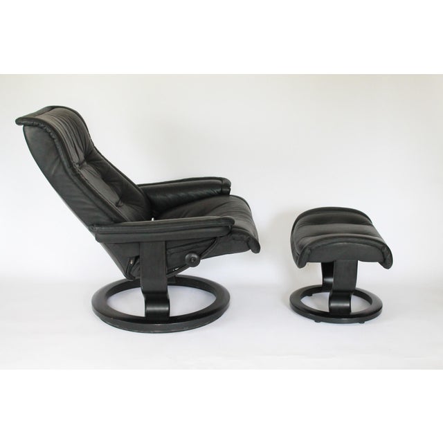 Ekornes ASA Ekornes Stressless Large Royal Paloma Black Leather Swivel Recliner and Ottoman For Sale - Image 4 of 18