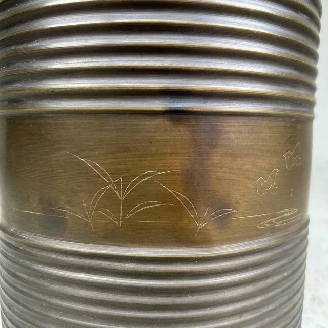 Metal Taishō Copper Hibachi with Palm/Bird Decoratiom, 1920s For Sale - Image 7 of 11