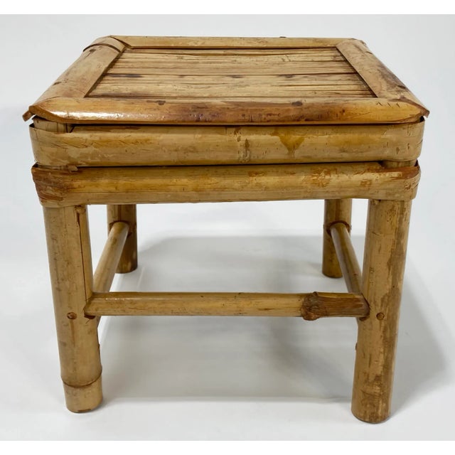 Mid 20th Century Vintage Square Scorched Bamboo Plant Stand or Riser For Sale - Image 5 of 7