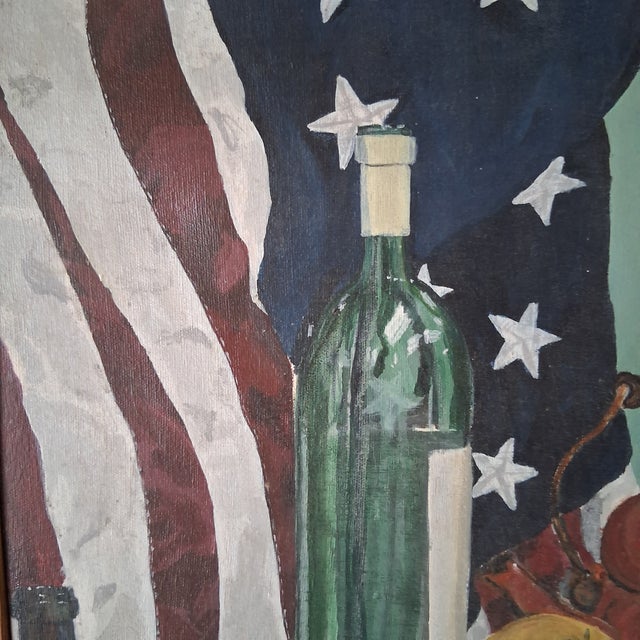 Traditional Mid-Century Patriotic Still Life Oil on Canvas Free Shipping! For Sale - Image 3 of 4