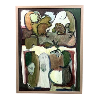 Abstract Painting in “Forest Greens” by Artist Marjorie Schlossman, Framed, 51” X 38” For Sale