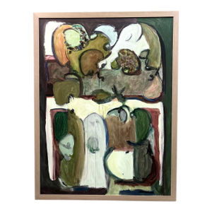 Abstract Painting in “Forest Greens” by Artist Marjorie Schlossman, Framed, 51” X 38”
