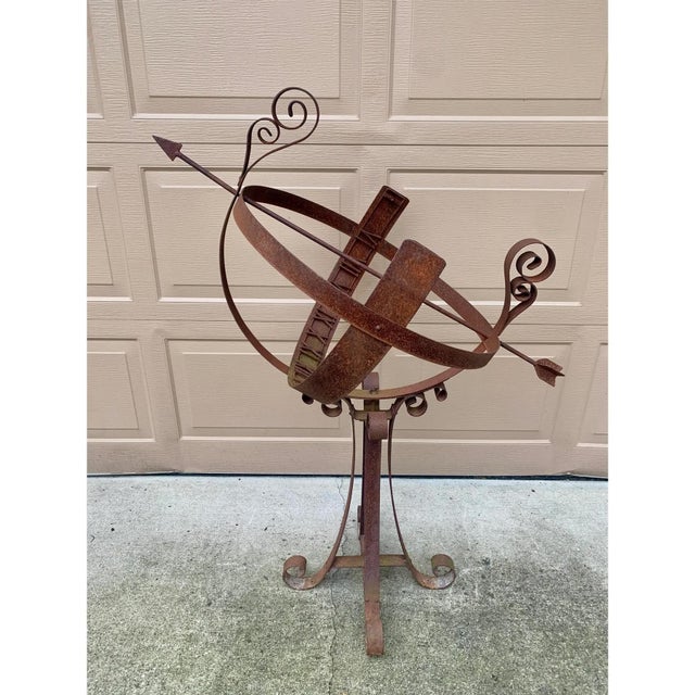 Large Vintage English Country Classical Wrought Iron Garden Armillary Sundial on Stand For Sale - Image 11 of 12