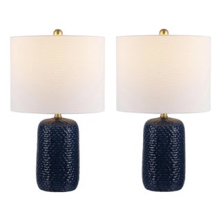 Huxley 22" Textured Table Lamp in Navy Blue - a Pair For Sale