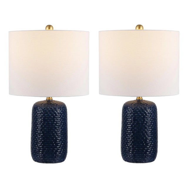 Huxley 22" Textured Table Lamp in Navy Blue - a Pair For Sale