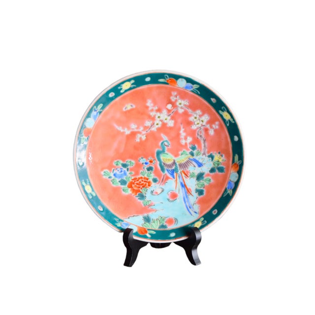 Japanese Nippon Peacock Hand-Painted Porcelain Plate For Sale - Image 4 of 6