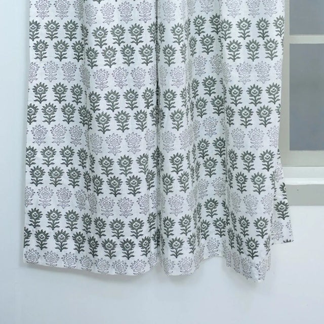Elegant Block Print Curtain Surajmukhi Design in Viscose Coloured Linen Size-54"Wx102"L For Sale - Image 6 of 6