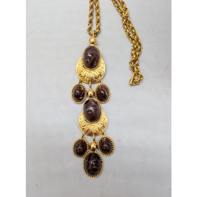 Vintage Signed Les Bernard Cabochon Faux-Brown Agates Pendant Necklace For Sale - Image 11 of 11