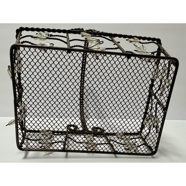 Vintage Late 20th Century Aged Iron and Acrylic Leaf Accent Basket With Handle For Sale - Image 11 of 12