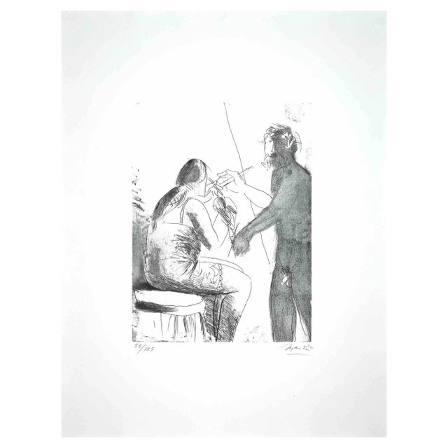 Giacomo Manzú, In the Atelier, Original Etching, 1968 For Sale