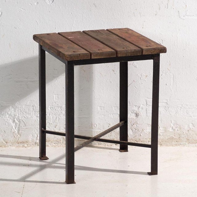 Vintage Industrial Stool in Pine Wood and Iron, Central Europe, 1950 For Sale - Image 9 of 9