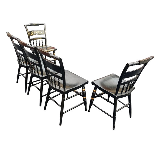 Black Vintage Set of 5 Genuine Nichols & Stone Stenciled Chairs. For Sale - Image 8 of 12