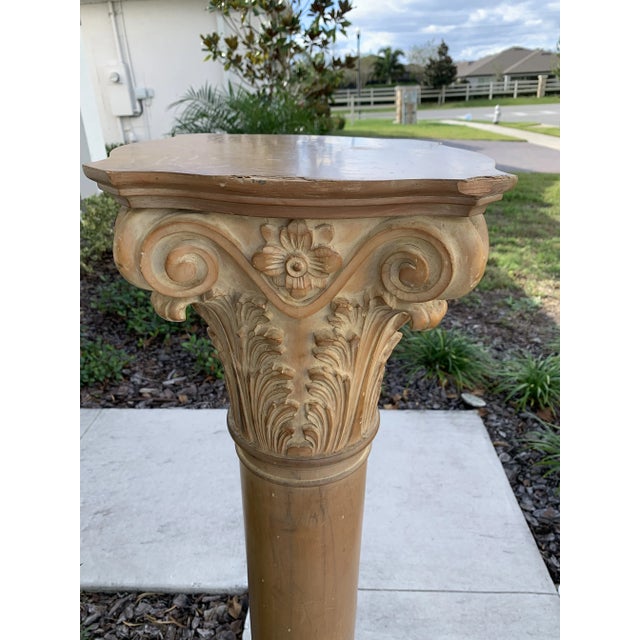 Wood Vintage Karges Carved Wood Paint Decorated, Corinthian Pedestal /Column For Sale - Image 7 of 12