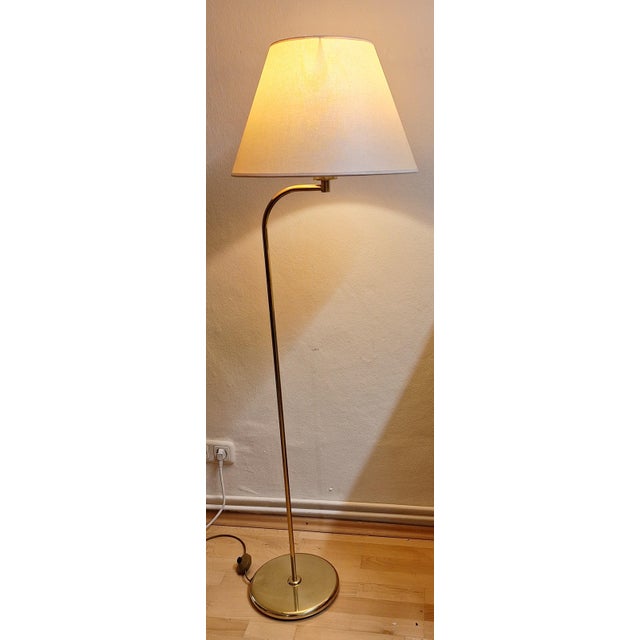 Metal Vintage Floor Lamp with Brass Frame and Cream-Colored Fabric Shade, 1980s For Sale - Image 7 of 7