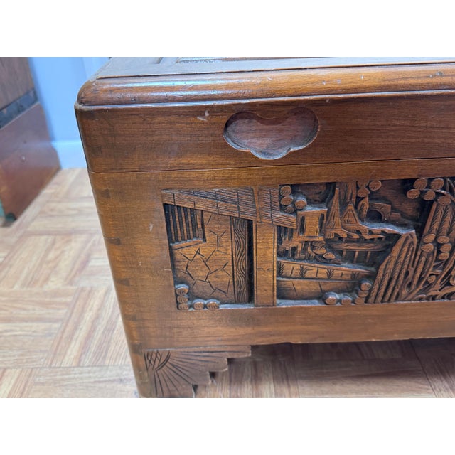 Mid-Century Hand-Carved Chinese Camphor Wood Chest, Hong Kong For Sale - Image 10 of 12