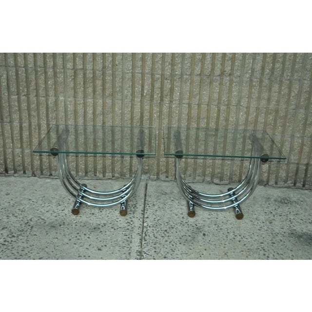 Mid-Century Modern Vintage Mid Century Modern Romeo Rega Style Chrome Arch Side End Tables - A Pair For Sale - Image 3 of 12