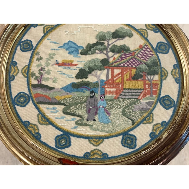 Vintage Elsa Williams "Chinese Plate" Chinoiserie Crewel Embroidery in Giltwood Frame For Sale - Image 16 of 16