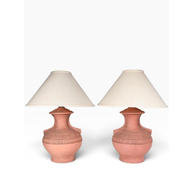 American Late 20th Century South American Style Terra Cotta Table Lamps - Pair For Sale - Image 3 of 18