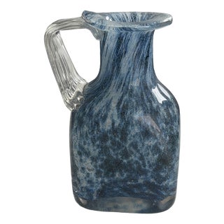 Marbled Blue Blown Glass Carafe with Transparent Handle from Sarner Glas, 1960s For Sale
