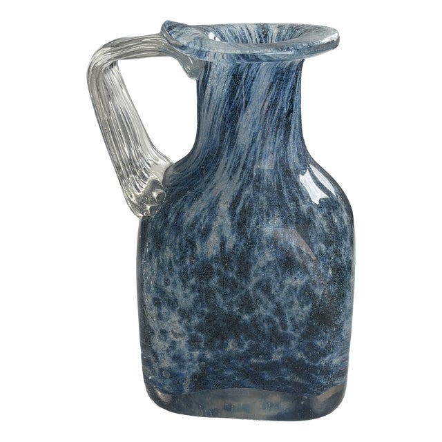 Marbled Blue Blown Glass Carafe with Transparent Handle from Sarner Glas, 1960s For Sale