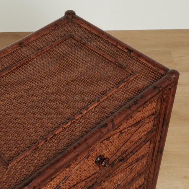 Pair of Vintage British Colonial Faux Bamboo and Grasscloth Stands For Sale - Image 16 of 18