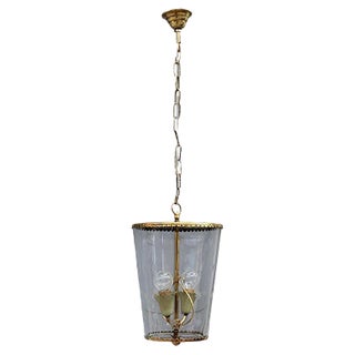 Mid-Century Italian Engraved Glass and Brass Ceiling Lamp from Crystal Art, 1950s For Sale