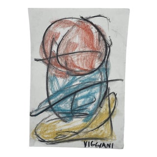Late 20th Century Charcoal Abstract Drawing Signed Viggiani For Sale