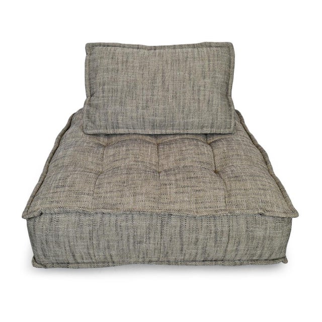 Modern square gray cushion lounge chair / sectional. Tufted low profile soft gray and beige fabric woven together....