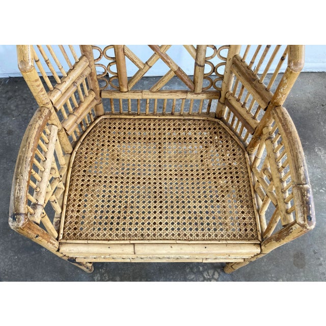 Vintage Chinoiserie Brighton Pavilion Style Rattan Arm Chair For Sale - Image 10 of 10