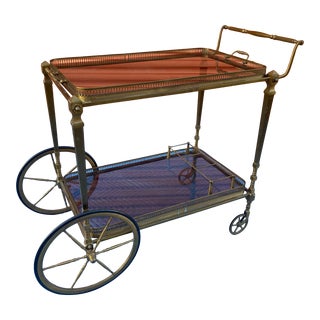 Vintage Brass Bar Cart by Maison Baguès, France, 1960s. For Sale