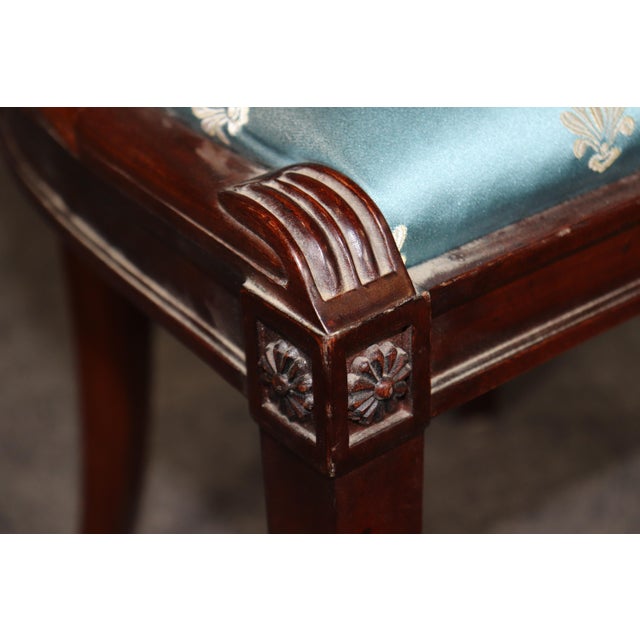 Blue Set of 4 French Empire Carved Mahogany Dining Chairs in the Maison Jansen Style For Sale - Image 8 of 12