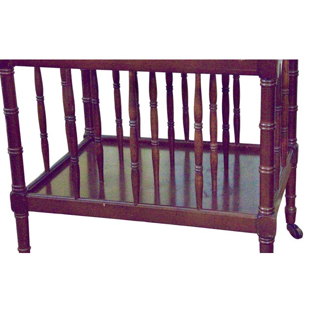 English 1980s Wooden Magazine Rack With Brass Caster Feet For Sale - Image 3 of 4