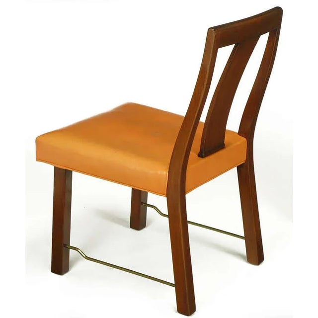 Eight Edward Wormley Mahogany, Leather and Brass Dining Chairs For Sale In Chicago - Image 6 of 9
