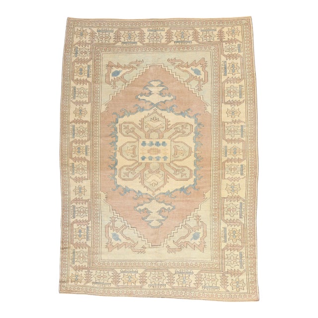 Vintage Pink Oushak Turkish Rug - 05'10 X 08'02 For Sale