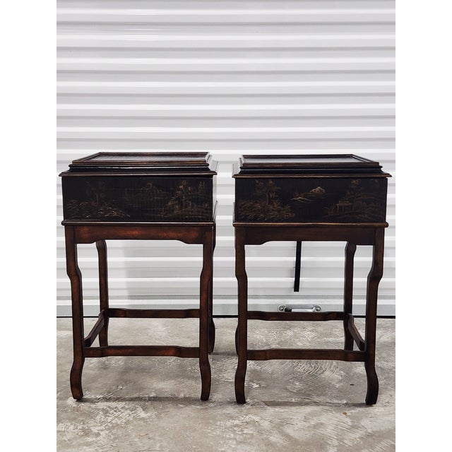 Ethan Allen Ethan Allen Chinoiserie Style Lift Top Side Tables - A Pair For Sale - Image 4 of 16